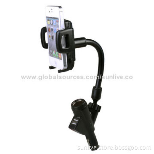 Dual USB 2 Ports Charger Car Cigarette Lighter Mount Holder For Smart Cell Phone